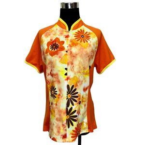 SheBeest Cycling Top Jersey Retro 60s Mod Floral 3/4 Zip Back Pockets Sz L #b